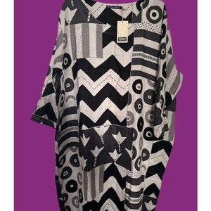 Gudrun Sjoden XL Graphic Black and White Linen Dress Plus size